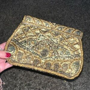 Elegant Gold Beaded Clutch